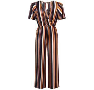 Speechless Women's Sz XS Striped Wide-Leg Multicolor Short Sleeve Jumpsuit